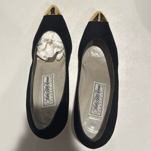 Vintage Saks Fifth Ave Black Suede with Gold Tip & Heel